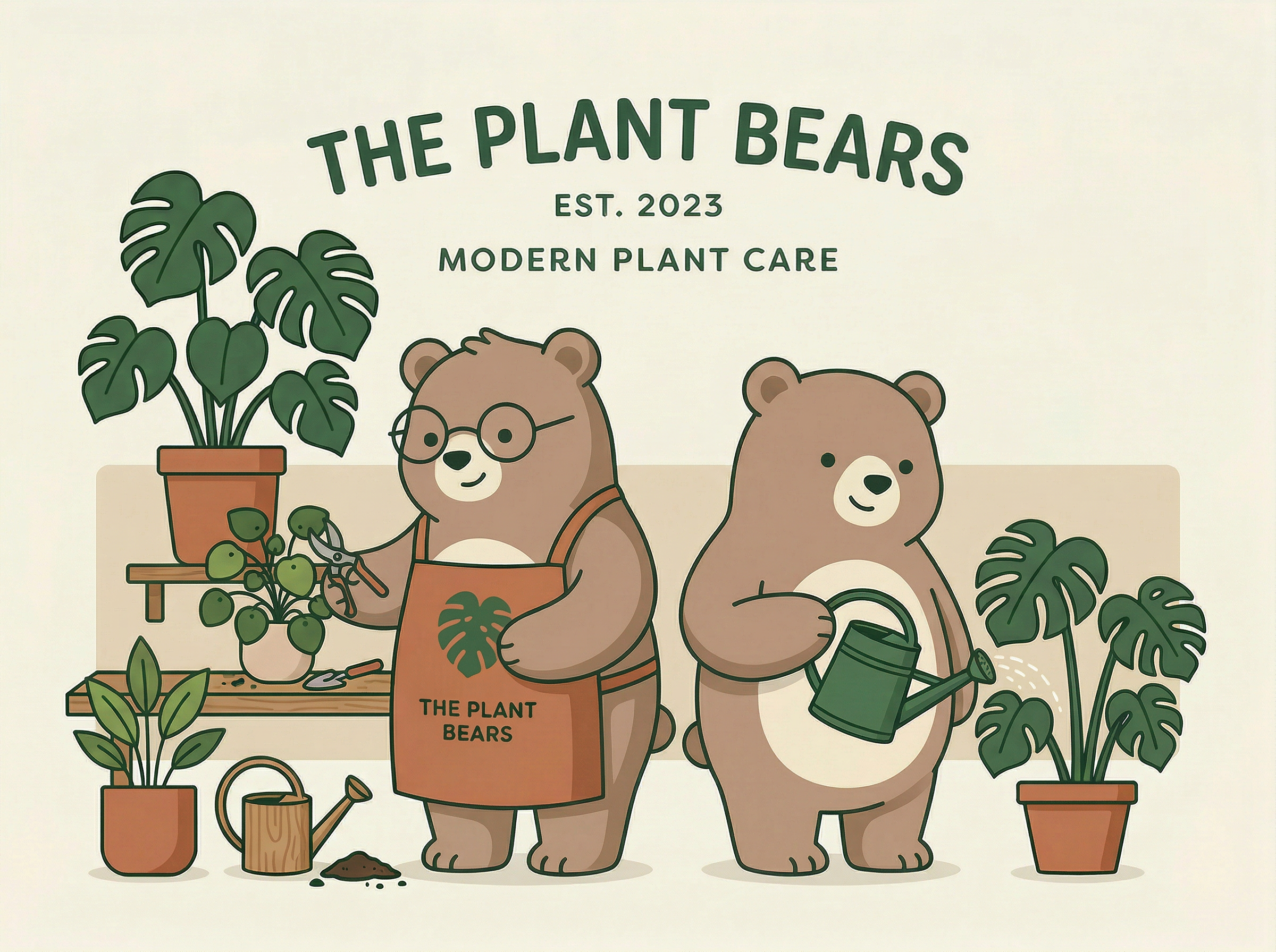 The Plant Bears styling a professional indoor plant installation — monstera and tropical plants in terracotta pots